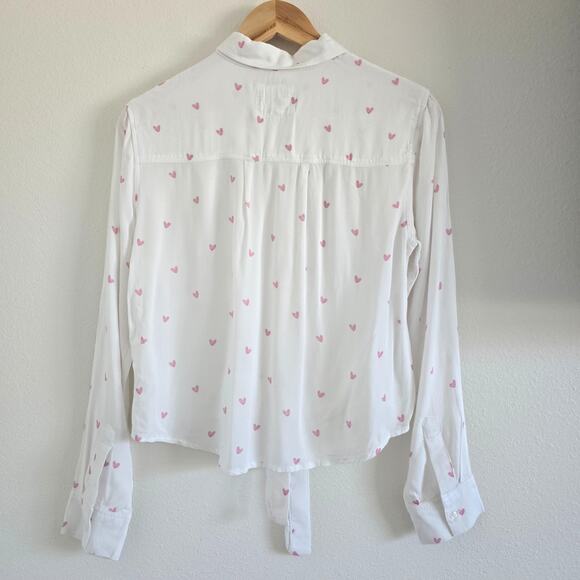Rails Anthropologie Heart Printed Front Tie Blouse Cropped Button Up Shirt S - Picture 5 of 8